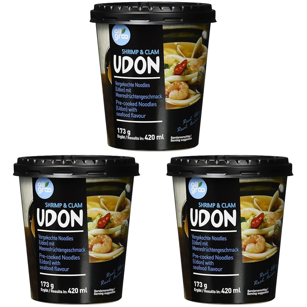 Allgroo Udon Cup Instant Noodles - Flavorful Spicy Seafood Udon Soup - Quick Preparation (1 x 173g)