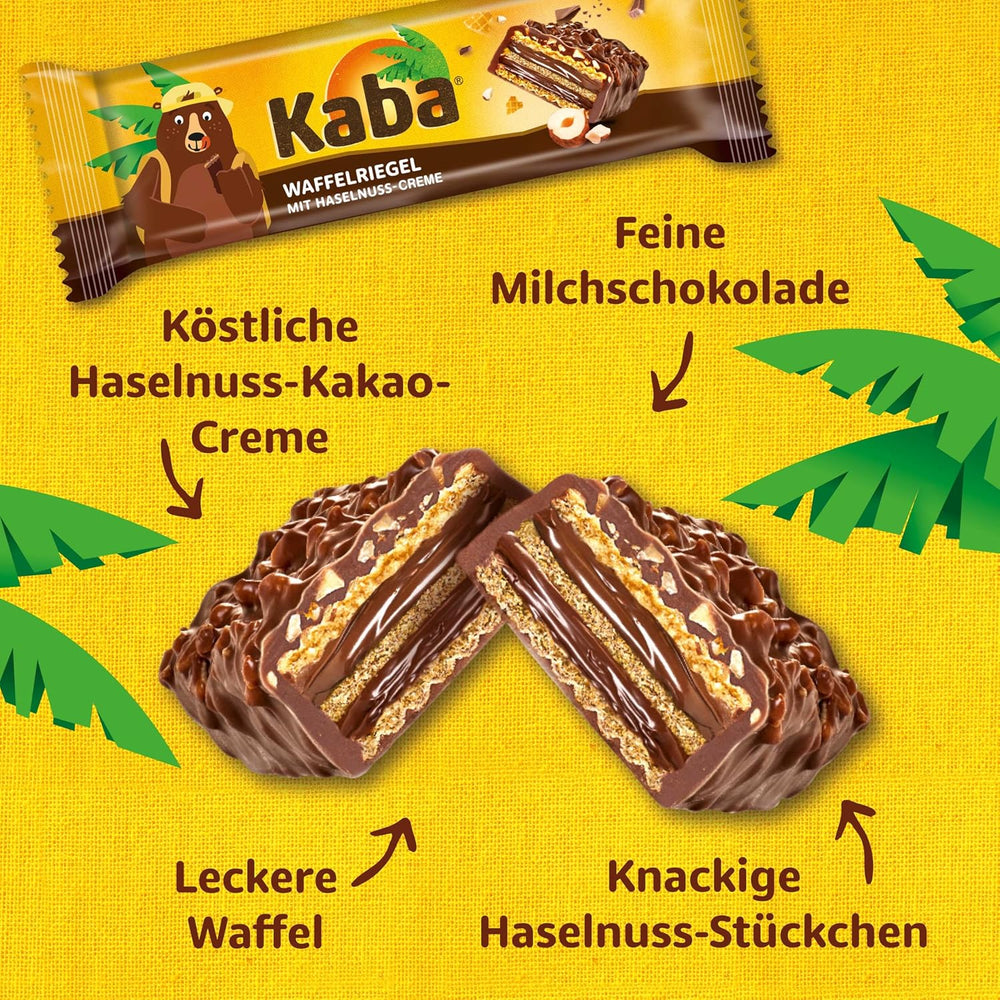 Kaba Neapolitan bars 40g, 4 crunchy bars filled with wafers and fine hazelnut cream, in a multipack with original Kaba flavor
