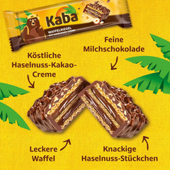 Kaba Neapolitan bars 40g, 4 crunchy bars filled with wafers and fine hazelnut cream, in a multipack with original Kaba flavor