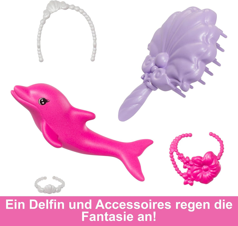 BARBIE Meerjungfrau-Puppe - Inspiriert von der Fernsehserie "Barbie Ein verborgener Zauber", mit Farbwechseleffekt und Zubehör, 19 cm lange pinke Haare zum Stylen, für Kinder ab 3 Jahren, HRP97