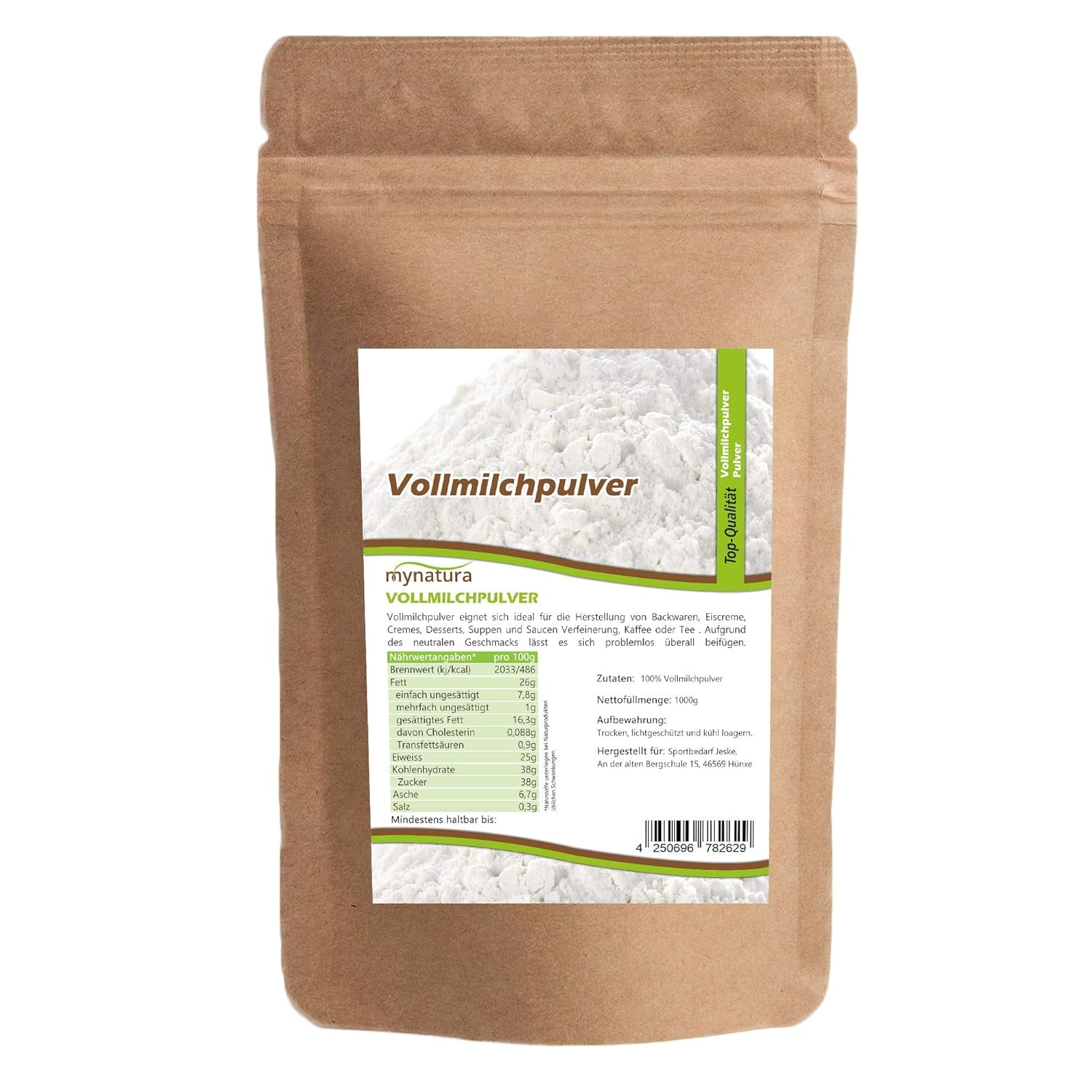 Mynatura Whole milk powder I For baking and cooking I Finely ground I Frei von Zusatzstoffen und Konservierungsmitteln I Im wiederversschließbaren Bagel (1x 1000g)