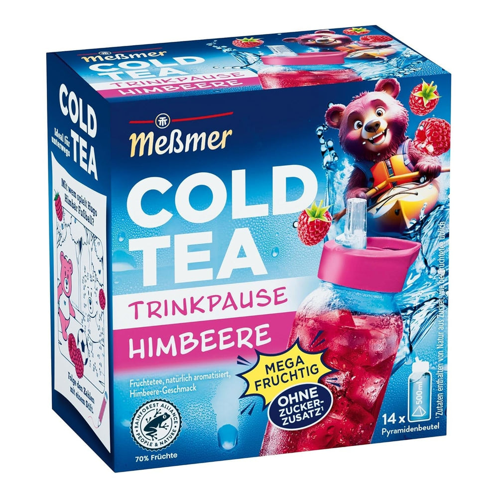Meßmer Cold Tea Trinkpause Zmeură | Ceai de fructe, aromatizat natural, cu gust de zmeură | Ediție limitată | Pentru infuzie rece | 14 pliculețe piramidale