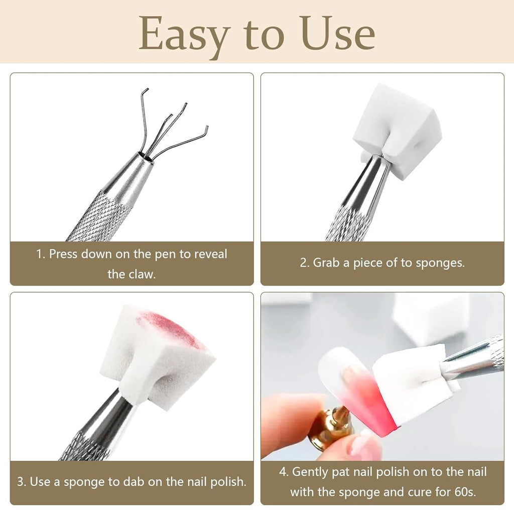 250 Stück Nail Art Schwamm Mit Metallgreifer Sponge Ombre Pinsel Nailart Nageldesign Zubehör Nagelstudio Zubehör Für DIY Babyboomer Effekte Ombre Gradient Nageldesign