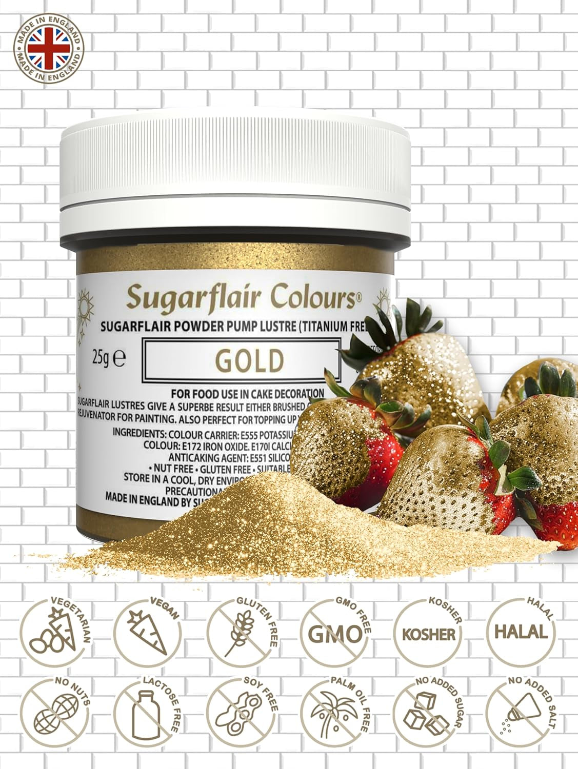 Sugarflair Pump Refill Gold - Pachet de rezervă pentru colorant alimentar spray cu pompă - 25 g
