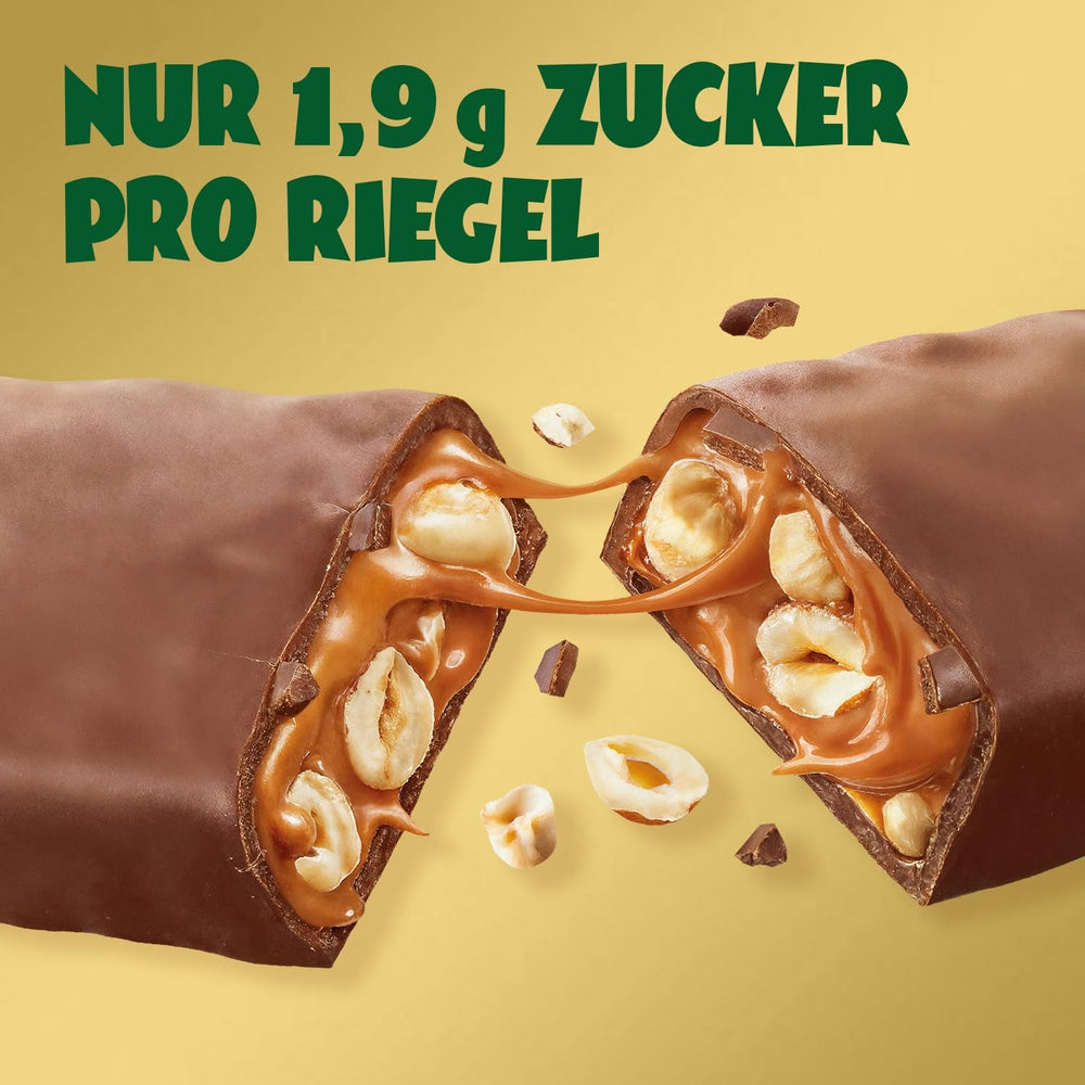 Batoane de ciocolată cu caramel și alune de pădure ahead | 12 batoane de ciocolată x 35 g fără zahăr adăugat | 1,9 g zahăr per baton | Aromă crocantă de alune de pădure și caramel | Dulciuri cu conținut scăzut de carbohidrați | Fără ulei de palmier