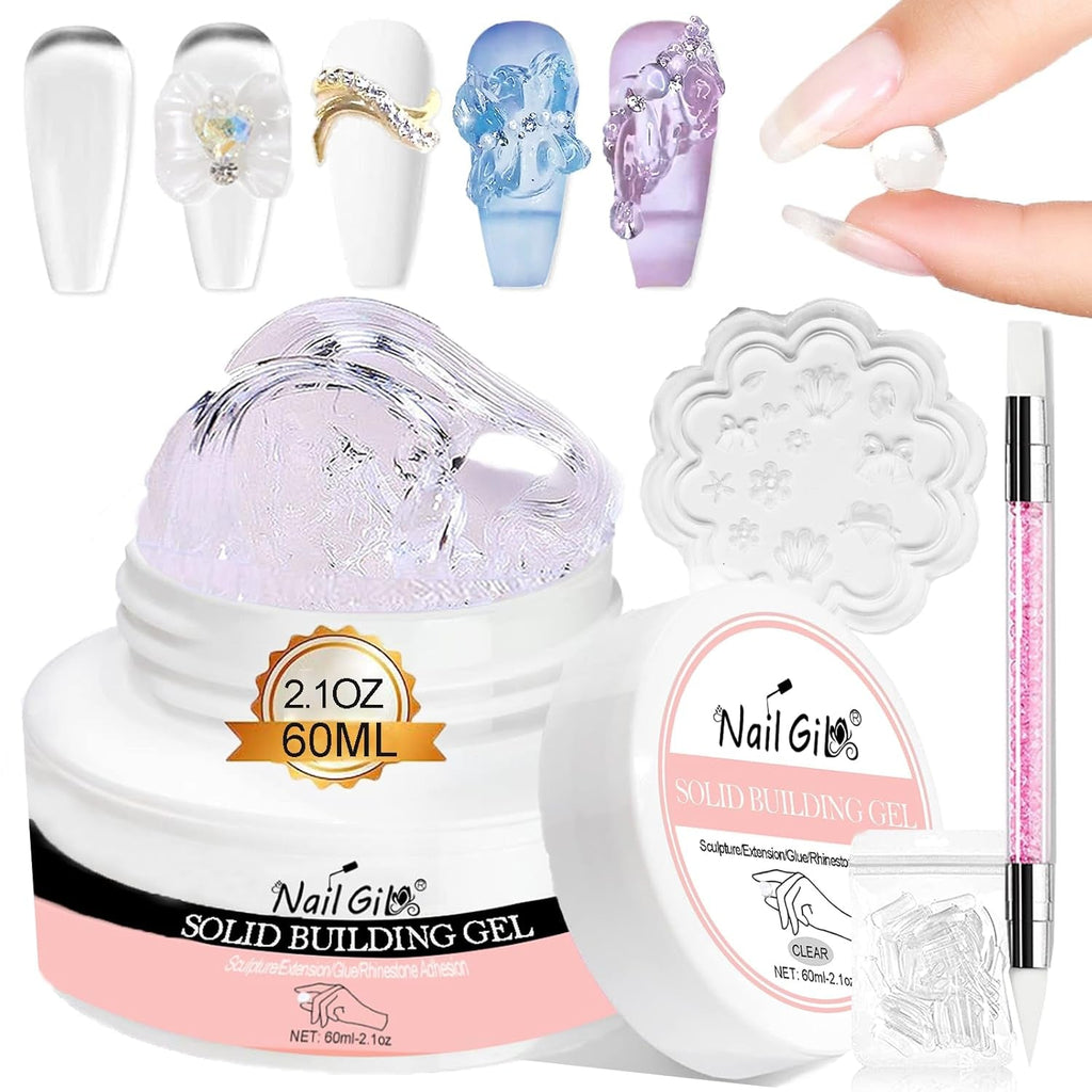 NAILGIL Gel solid pentru ojă, gel solid pentru adeziv pentru unghii, sculptură 3D pentru unghii cu set de instrumente, salon DIY acasă, transparent 15G