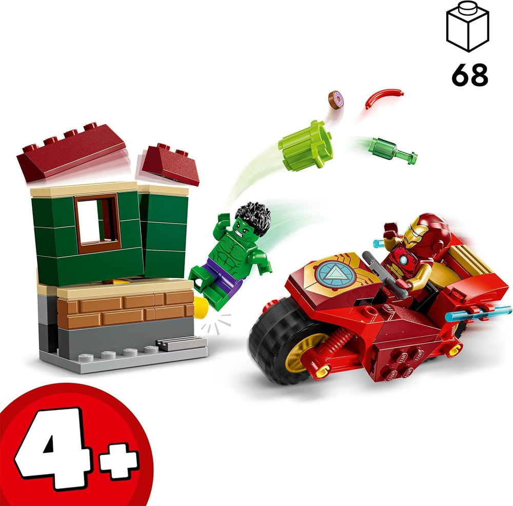 LEGO Marvel Iron Man with Bike and Hulk, Superhero Building Toy for Kids, Collection Set with Bike and Minifigures, Gift for Girls and Boys 4 Years Old 76287 Building Sets Besuche den LEGO-Store