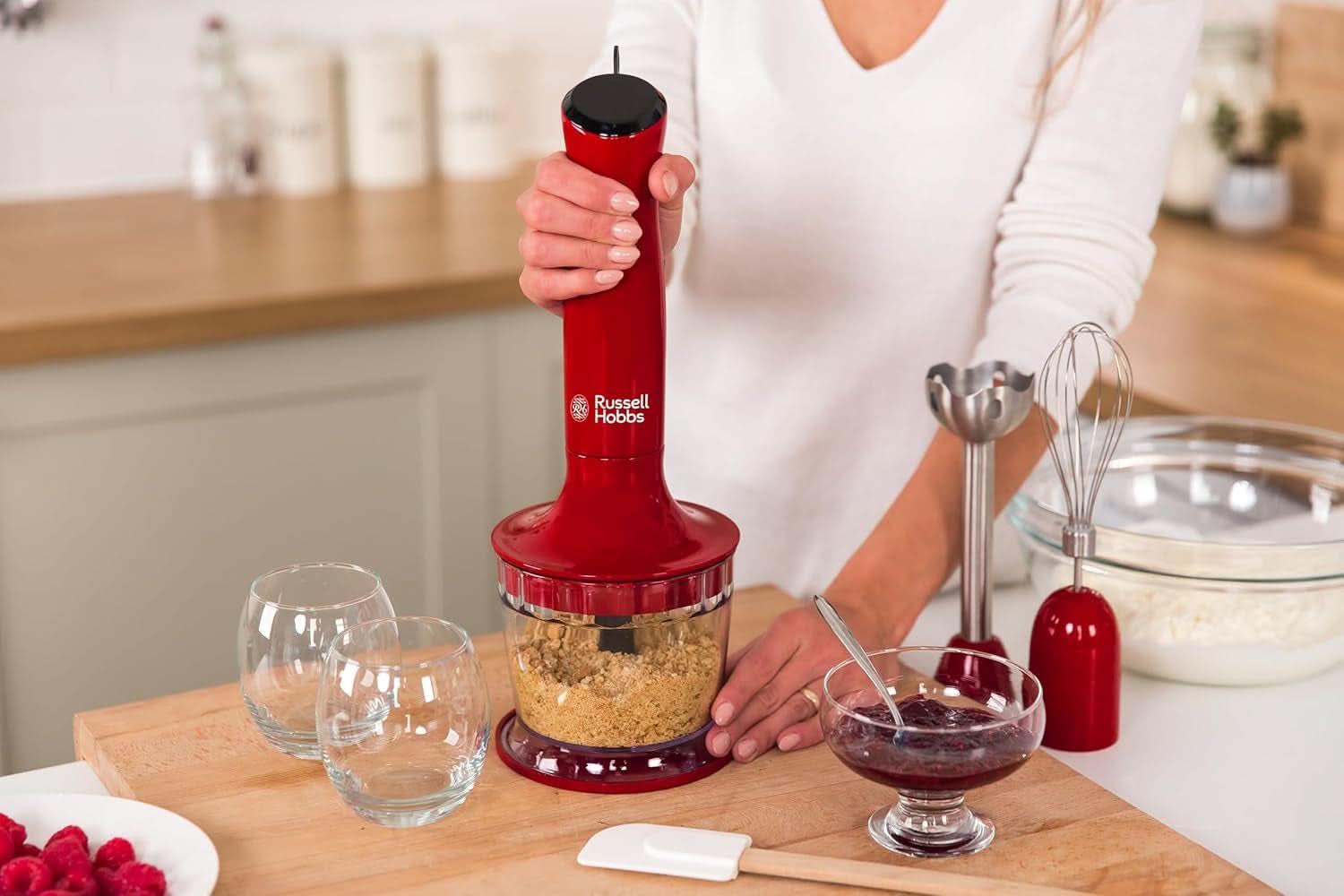 Russell Hobbs Stabmixer [3-In-1: Pürierstab/Zerkleinerer, Mixer- & Schneebesenaufsatz] Desire Rot (Bpa-Free & Spülmaschinenfestes Zubehör, Für Smoothie, Suppen Saucen, Joghurt Babynahrung) 24700-56 Kitchen Naty Shop