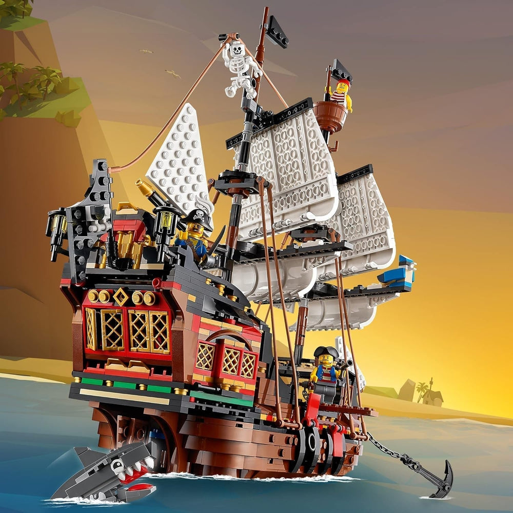 LEGO Creator 3-in-1 Pirate Ship Set, Toy with 3 Build Options, Build a Pirate Tavern or Skull Pirate Island, Includes 3 Role-playing Adventure Minifigures 31109 Building Sets Besuche den LEGO-Store