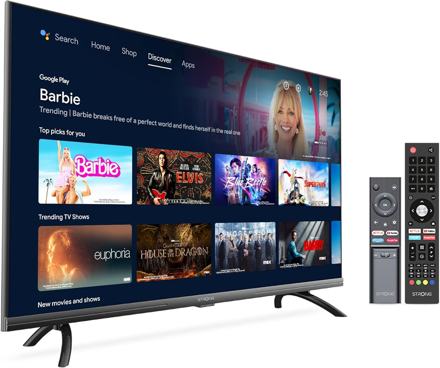 STRONG - Televizor Full HD SRT40FF2003C de 40 inch (100 cm) - Calitate excepțională a imaginii - Tuner triplu - 3 porturi HDMI (1 ARC), 2 porturi USB, conexiune AV, antenă/satelit - negru