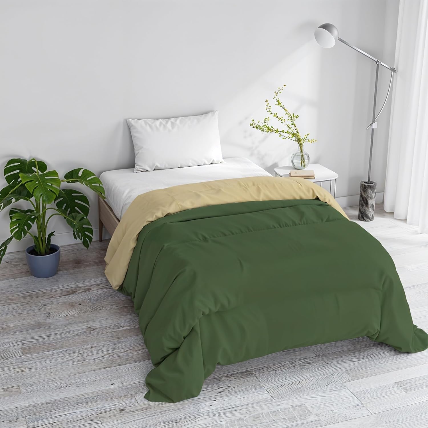 Basic winter quilt, plain and lined, dark green / cream, 200X245Cm Quilts and quilts Naty Shop Dark green / cream 200X245Cm