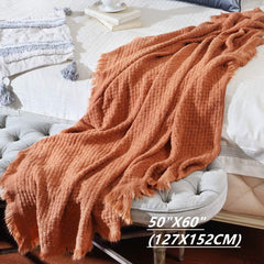 CREVENT Rust Knitted Blanket for Couch Sofa Chair Bed Home Decor Soft Warm Cozy Lightweight Spring Summer Autumn (127.8 X 152.4 cm Caramel / Brown / Burnt Orange) CREVENT Beds and Blankets