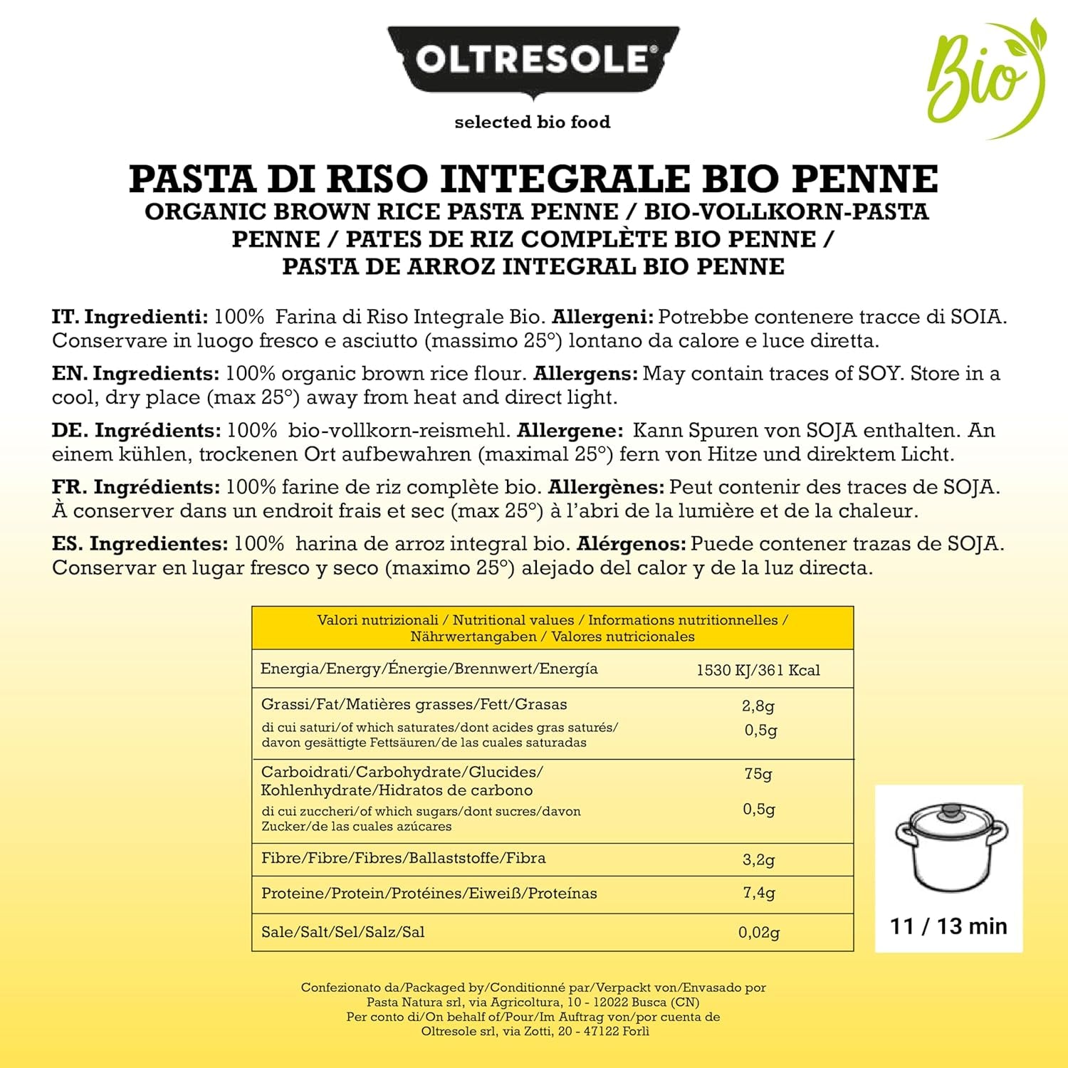- Paste di Riso Integrale Biologica Italiana Gluten Free, Penne Format - gluten-free pasta, 100% organic whole rice flour, rich in fiber, vegan, pack of 3 packs of 350 g
