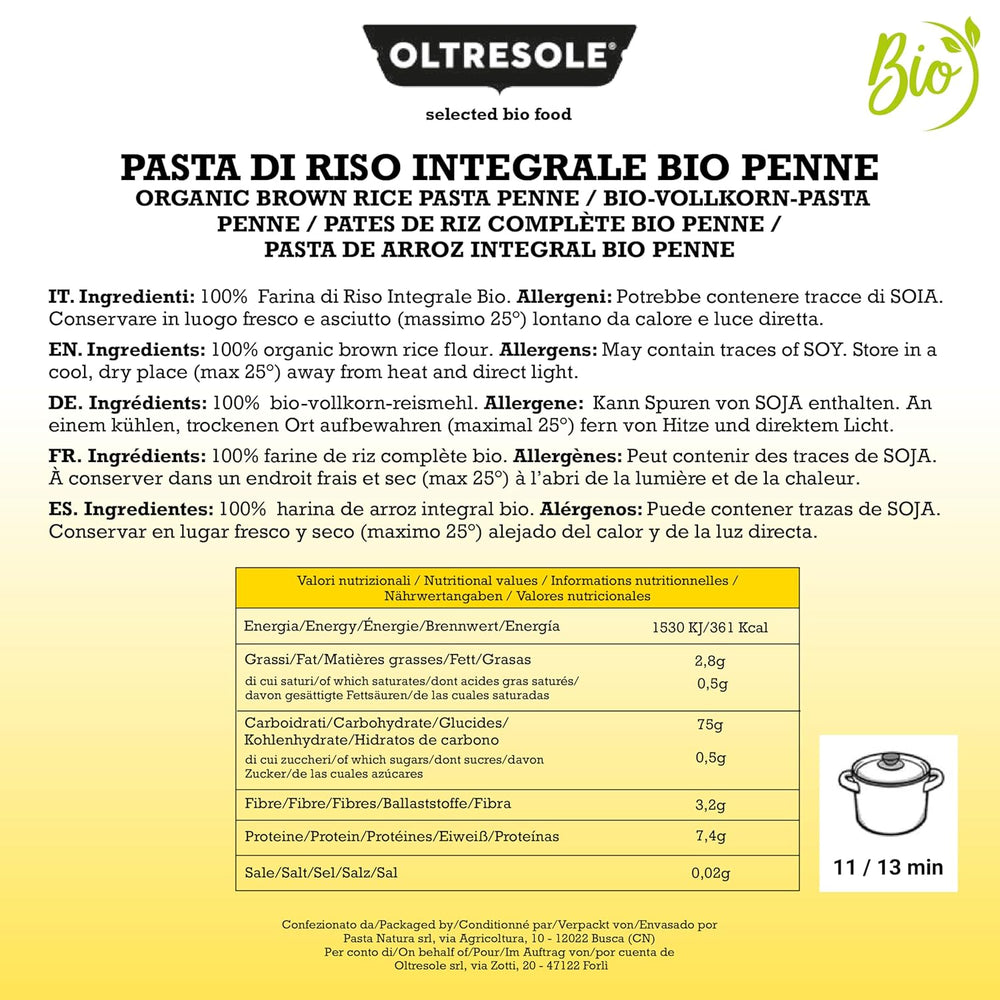 - Paste di Riso Integrale Biologica Italiana Gluten Free, Penne Format - gluten-free pasta, 100% organic whole rice flour, rich in fiber, vegan, pack of 3 packs of 350 g