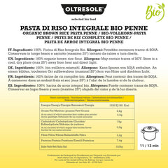 - Paste di Riso Integrale Biologica Italiana Gluten Free, Penne Format - gluten-free pasta, 100% organic whole rice flour, rich in fiber, vegan, pack of 3 packs of 350 g