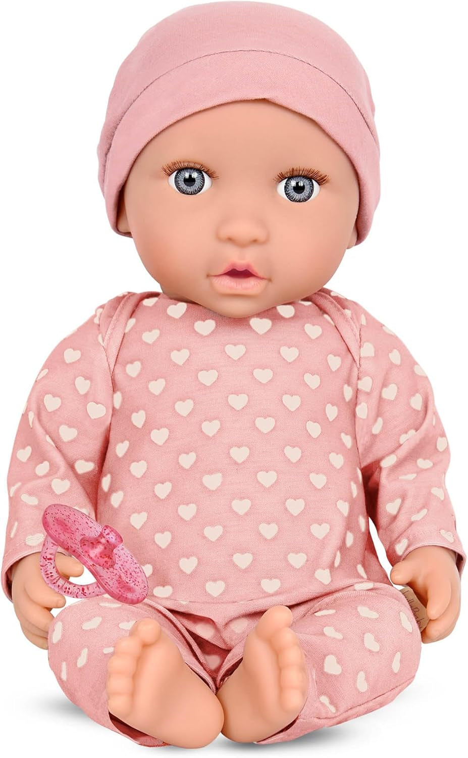 LullaBaby - Baby Puppe - Einteiler & Mütze - 36 cm Realistic Baby-Puppe - Hazelnut Brown Eyes & Soft Body - Romper & Schnuller-Zubehör - Pretend Play Spielzeug - Kinder 2 Jahre +