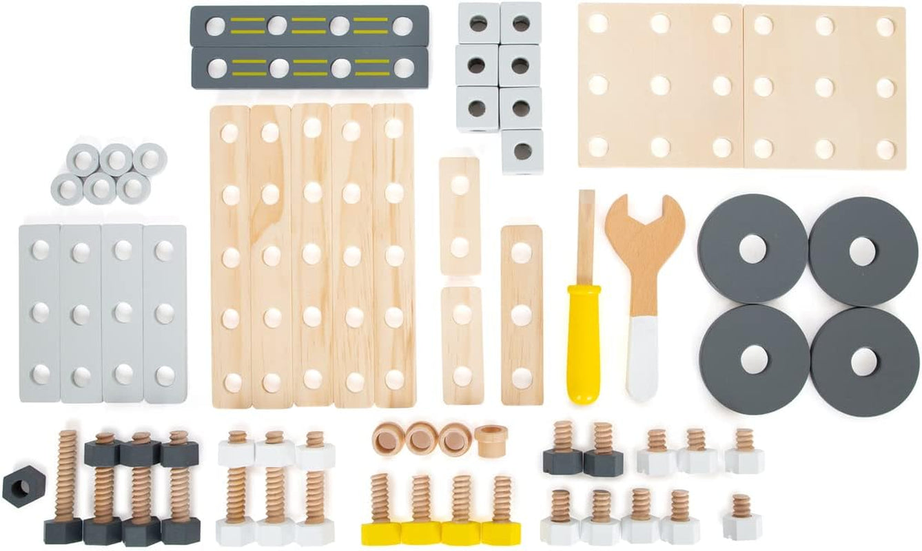 Small Foot Konstruktionsset Miniwob aus Holz, kreativer Bausatz mit Werkzeuge und Zubehör, ab 3 Jahren, 11810, Gray Yellow