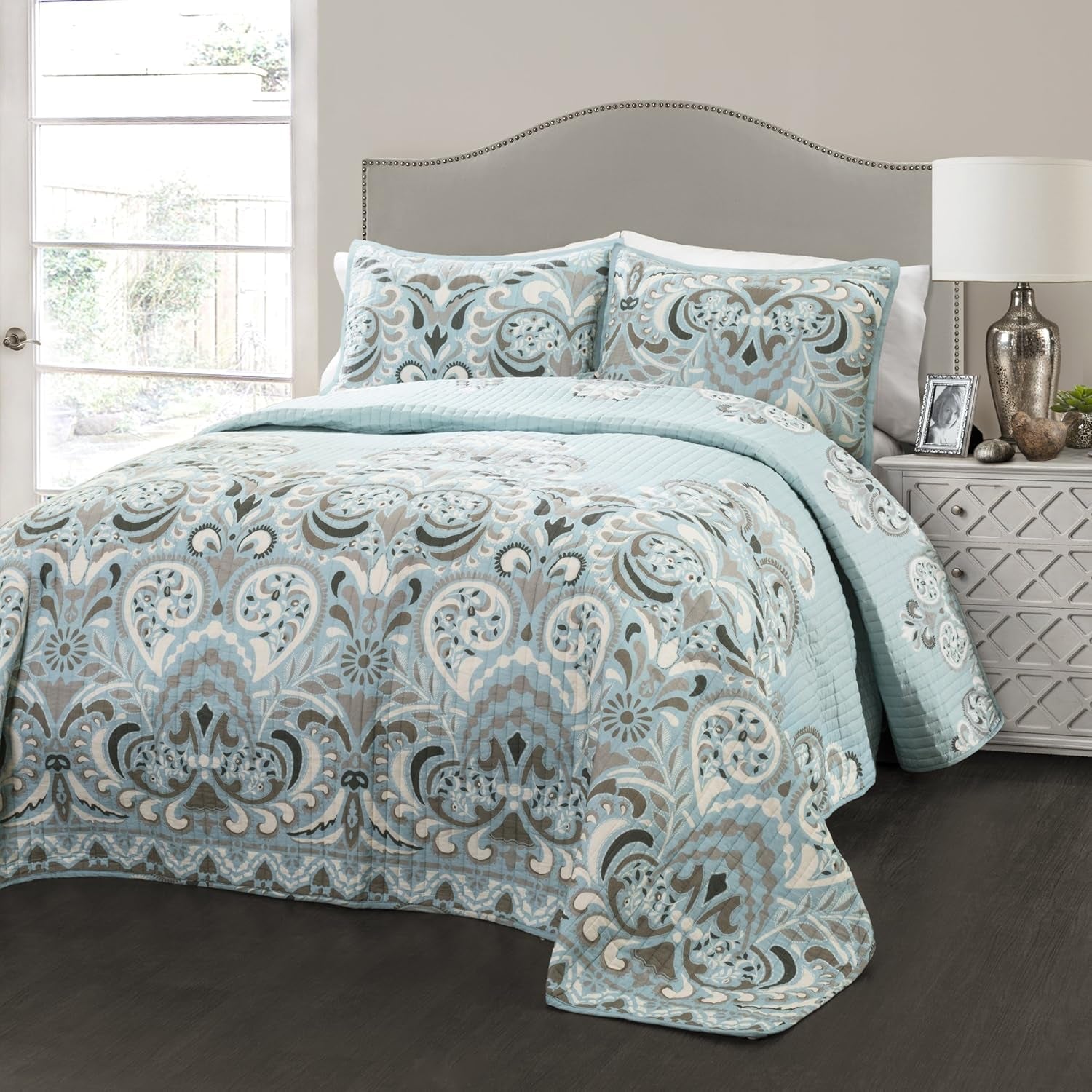 Lush Decor Clara quilt, cotton, turquoise and tangerine, Full/Queen Duvets and quilts Naty Shop King Blue