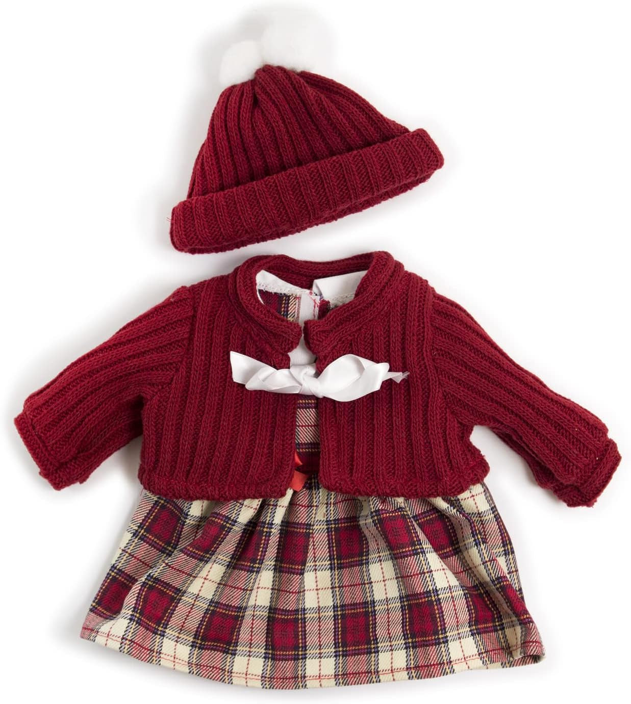 Miniland Set Puppenkleidung 40cm, Kleid, Strickjacke und Mütze
