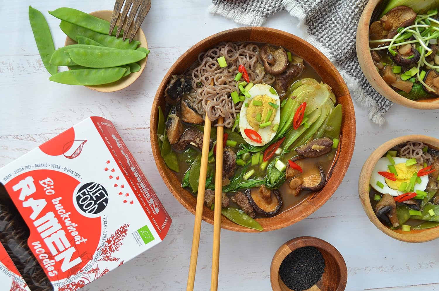 DIET-FOOD Organic Buckwheat Ramen Noodles, Vegetarian and Vegan Food, Fat Free, Soy Free, Gluten Free, Water Soluble Diet Noodles, Low Calorie, 280g
