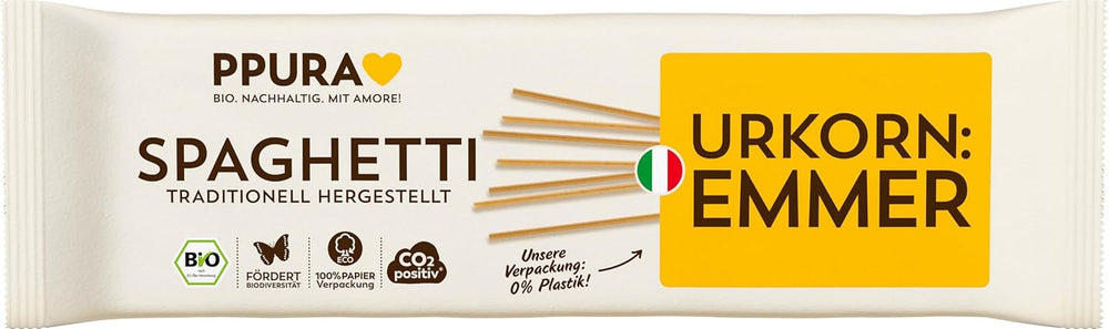 PPURA Organic Spaghetti Pasta with Emmer 500g, 100% natural emmer spaghetti, made in Italy - Italian pasta without additives, colorings or preservatives