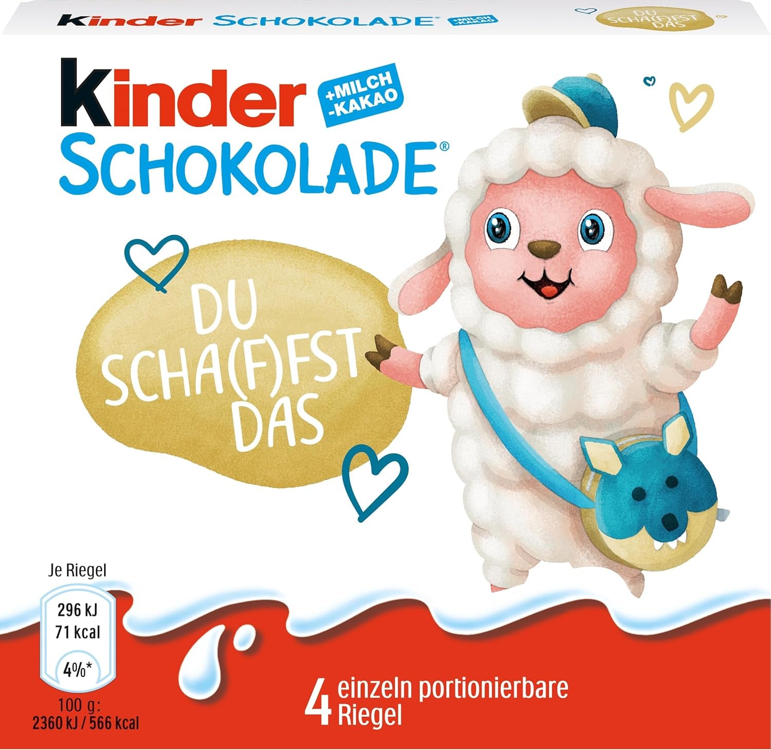 Kinder Chocolate (20 x 50g) - Valentine's Day Gift for Him & Her, Carnival & Mardi Gras Sweets - Filled Milk Chocolate Bars - 20 Packs of 4 Individual Bars Each