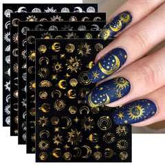JMEOWIO Nagelsticker Mond Stern Sonne 10 Blatt Nail Art Sticker Selbstklebend Nagelaufkleber Bunt Dekoration Nageldesign Zubehör
