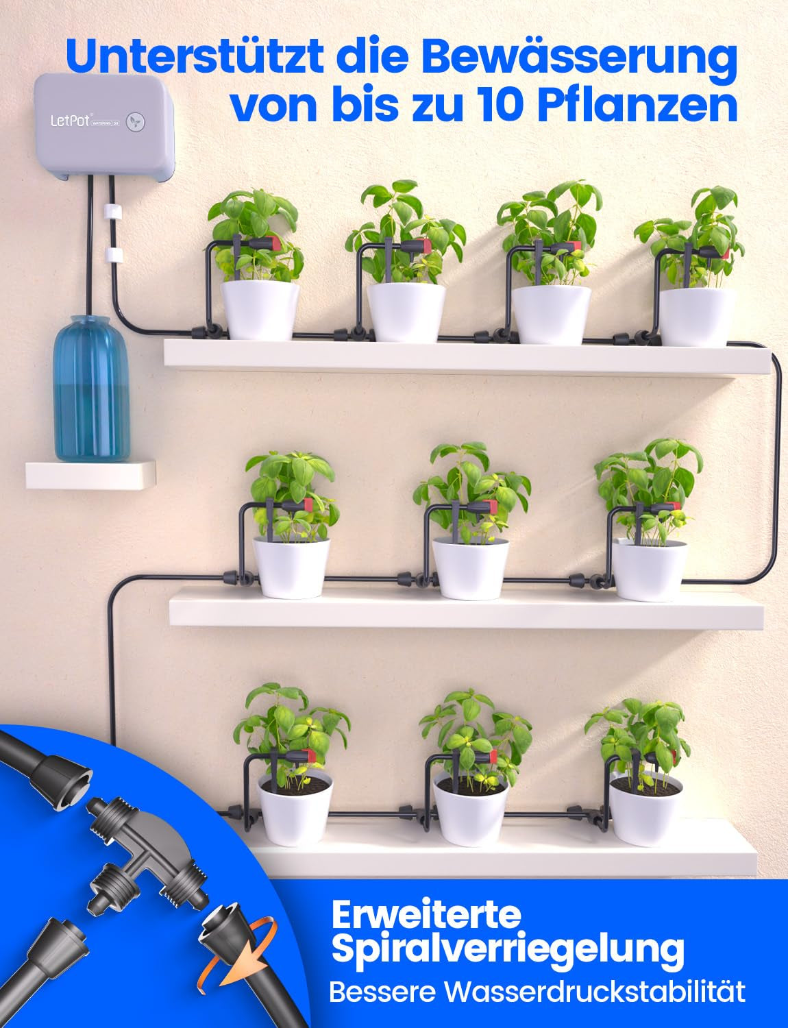 WiFi Automatic Indoor Watering System - Smart Drip Irrigation System with App Control, Watering Computer for 10 Houseplants, Holiday Watering and Plant Watering (Grey)