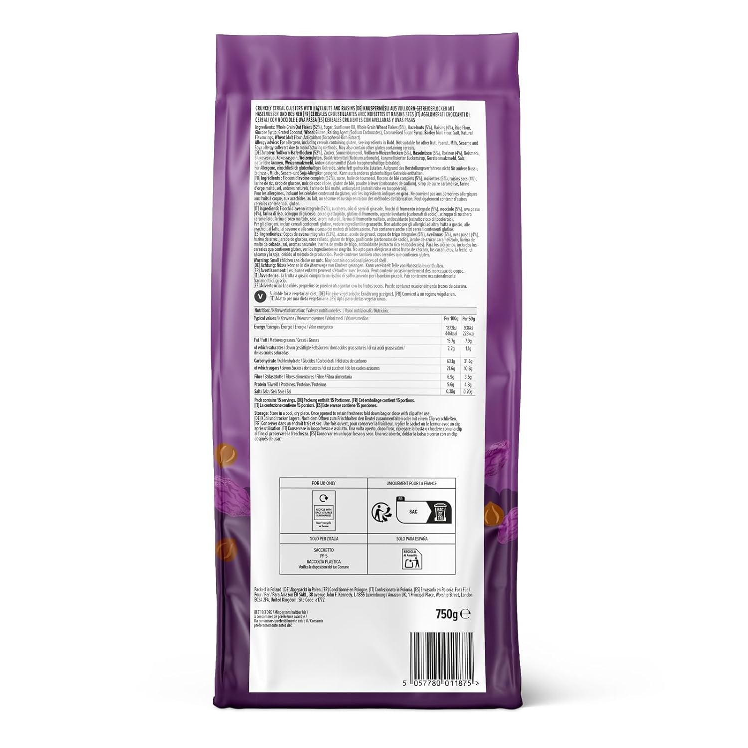 Crunchy muesli with fruits and nuts from Amazon, 750 g