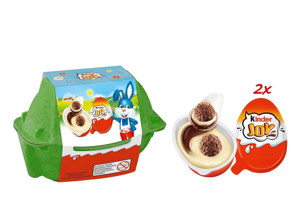 Kinder Joy pack of 2 - One half with delicious milk and cocoa cream and crunchy balls, and the other half with a great surprise - Easter chocolate, Easter sweets - Easter gift - 40g
