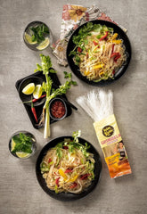 Wan Kwai Glass Noodles 100g – Gourmet Asian Variety! Gluten free, made from mung bean starch and water. Ideal for soups, wok dishes and salads. Delicate texture, ready in 5 minutes.