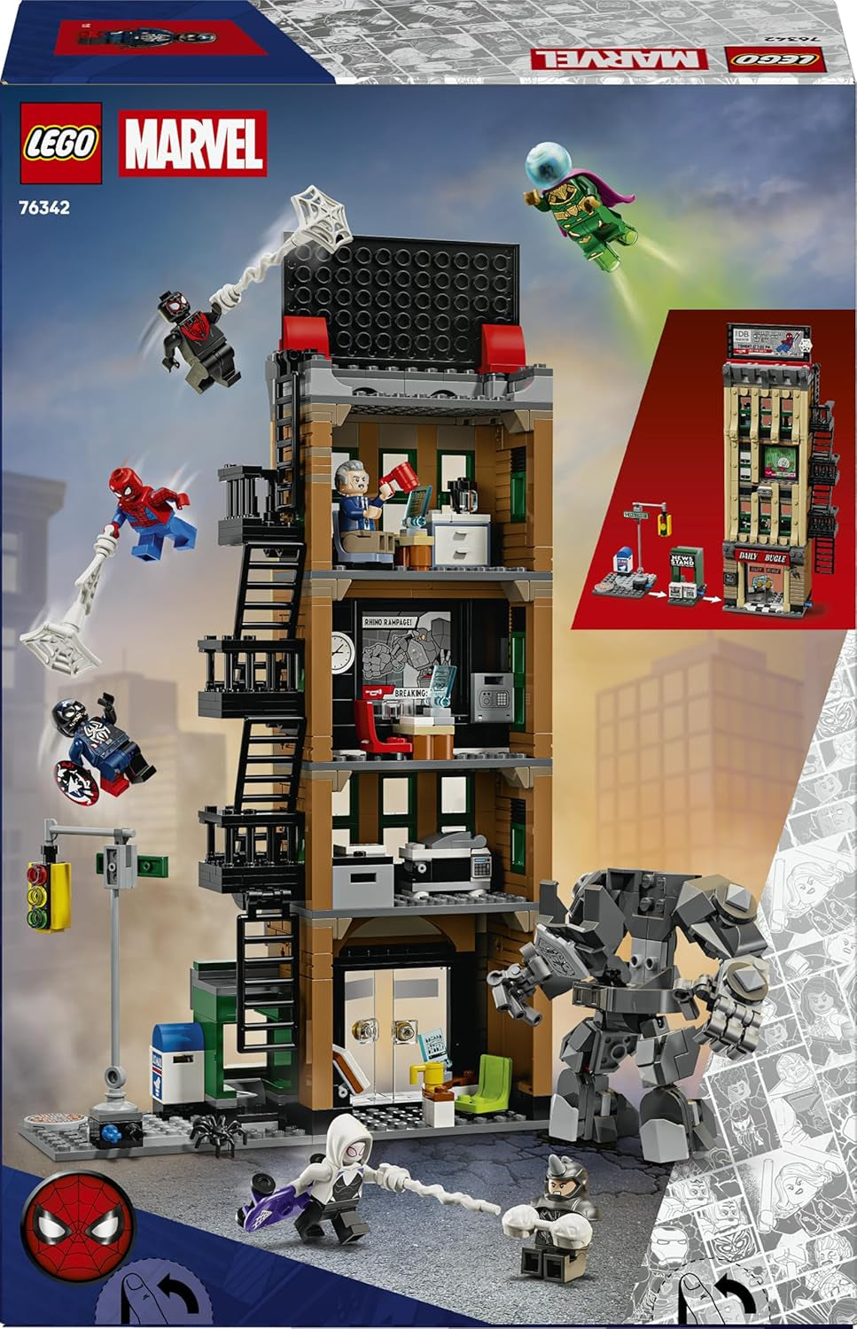 LEGO | Marvel Spider-Man Vs. Mysterio: Daily Bugle - Superhelden Spielzeug mit Mech Actionfigur und 7 Minifiguren - Kinder Geschenk für Jungen ab 10 Jahren, Mädchen und Fans - 76342