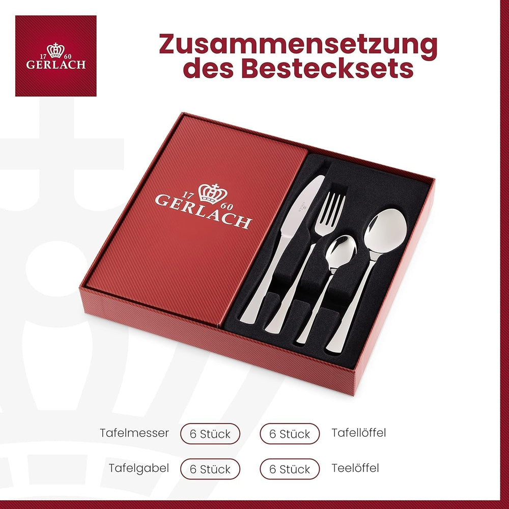 Gerlach 1760 Tunea Set, Stainless steel cutlery, 24 pcs, 6 persons Kitchen Naty Shop