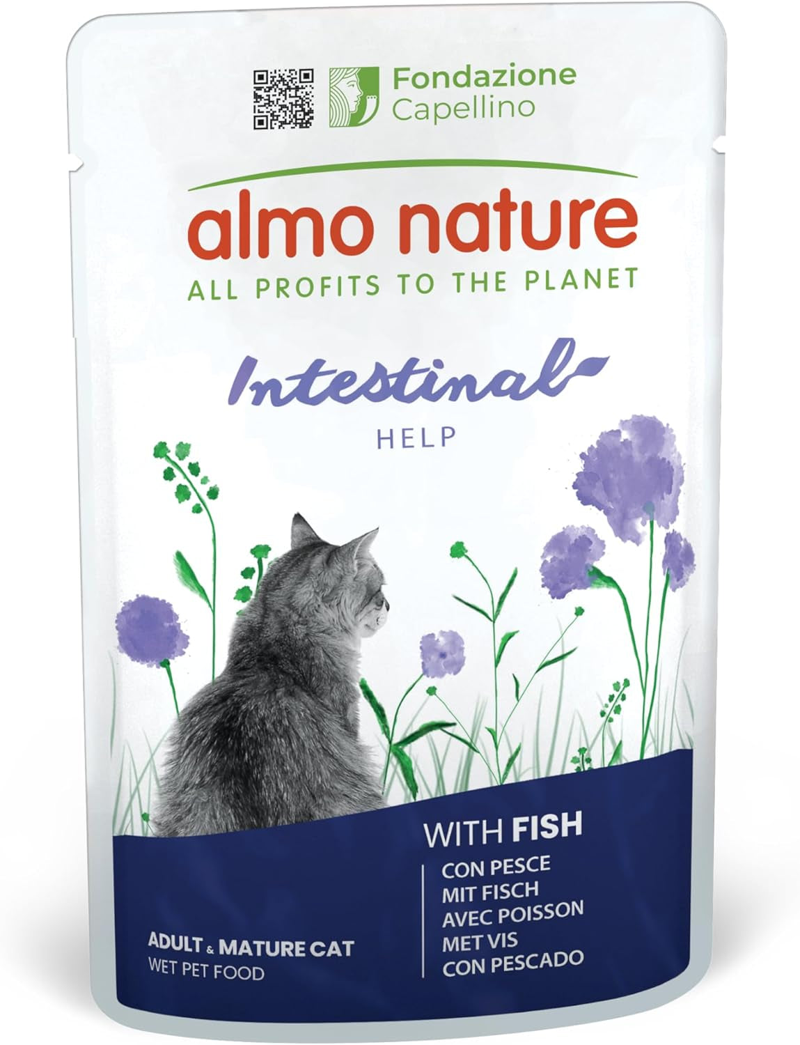 Almo Nature Functional - Intestinal Help - Hrană umedă pentru pisici adulte și mature cu intestine sensibile - cu pește - susține microbiomul - 70 g (pachet de 30)