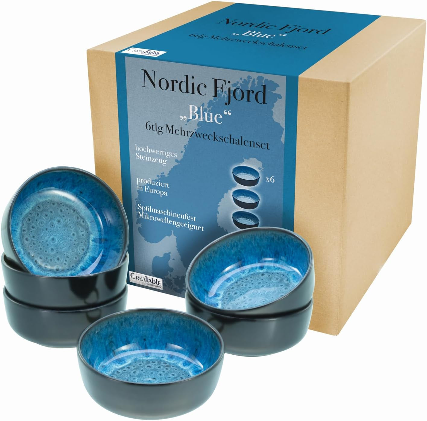 Creatable, 20166, Serie Nordic Fjord Green, 16-Teiliges Geschirrset Für 4 Personen, Kombiservice Aus Steinzeug, Spülmaschinen- Und Mikrowellengeeignet, Qualitätsproduktion Seturi vesela masa Naty Shop Blau Müslischalen 6-Tlg