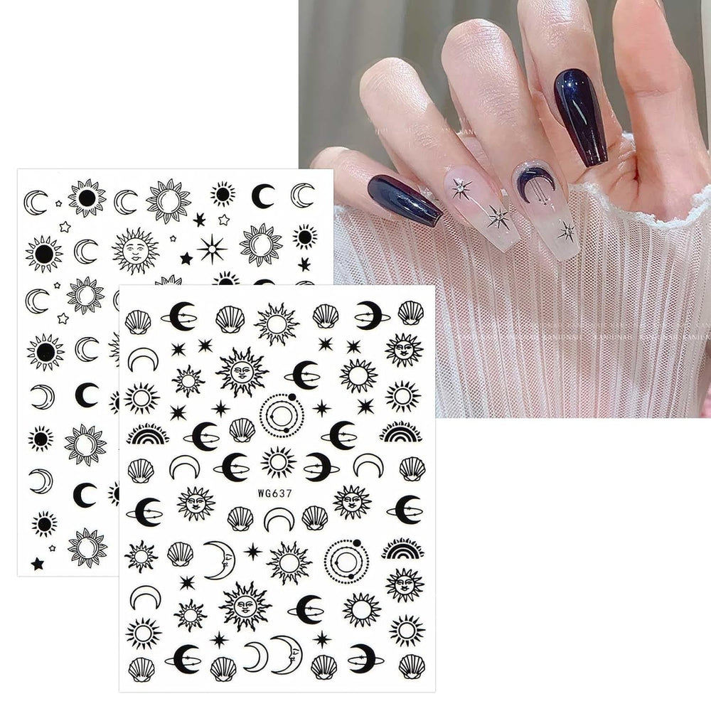 JMEOWIO Nagelsticker Mond Stern Sonne 10 Blatt Nail Art Sticker Selbstklebend Nagelaufkleber Bunt Dekoration Nageldesign Zubehör