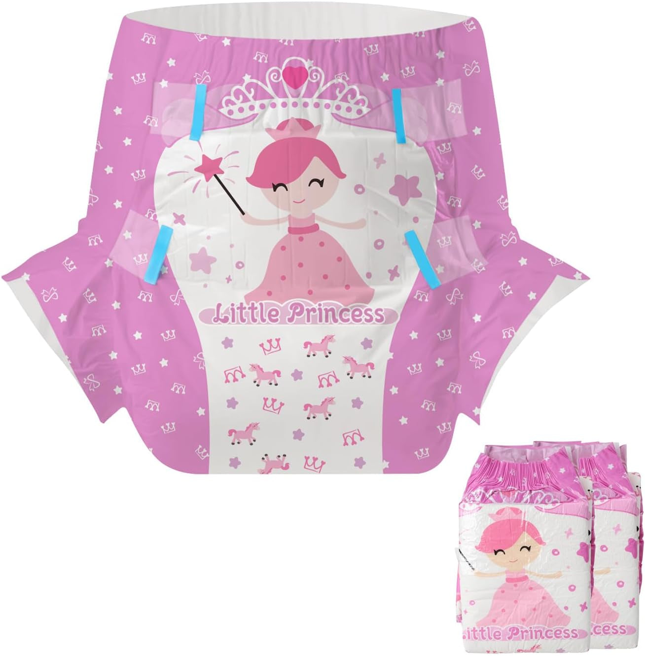 CutiePlusU Adult Diapers 2 Pack Disposable Incontinence Panties with Flaps for Women and Men Maximum Absorbency Overnight - Little Prince (Medium 71-96cm)