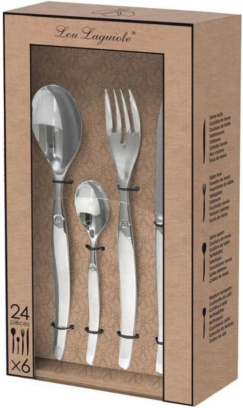 Lou Laguiole Jet - 24 Piece Cutlery Set, Polished Steel Kitchen Naty Shop