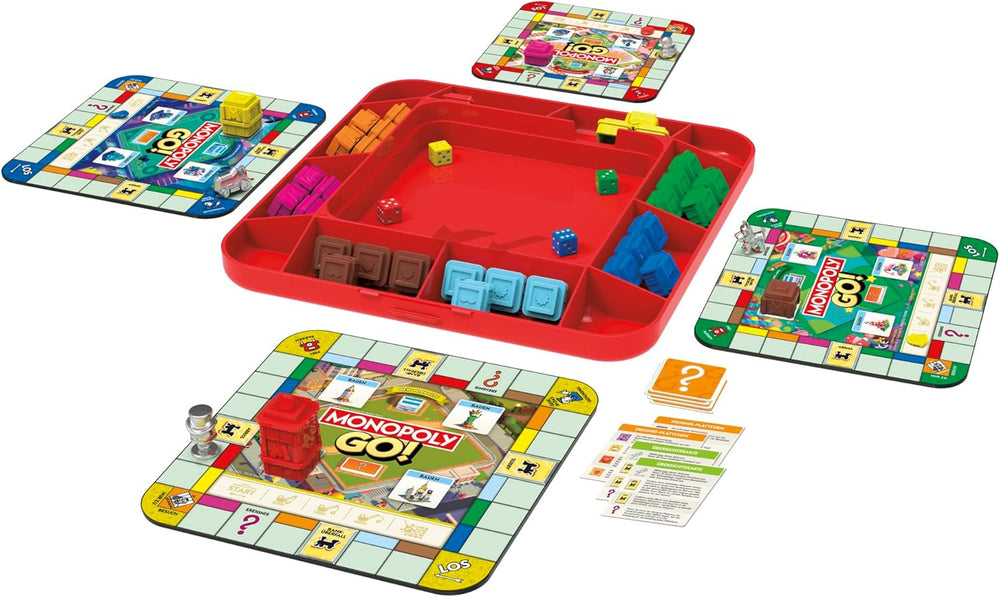 Board game Monopoly GO! - German version, game based on the popular online version, fast strategy game for the whole family, fun for 2 to 4 players