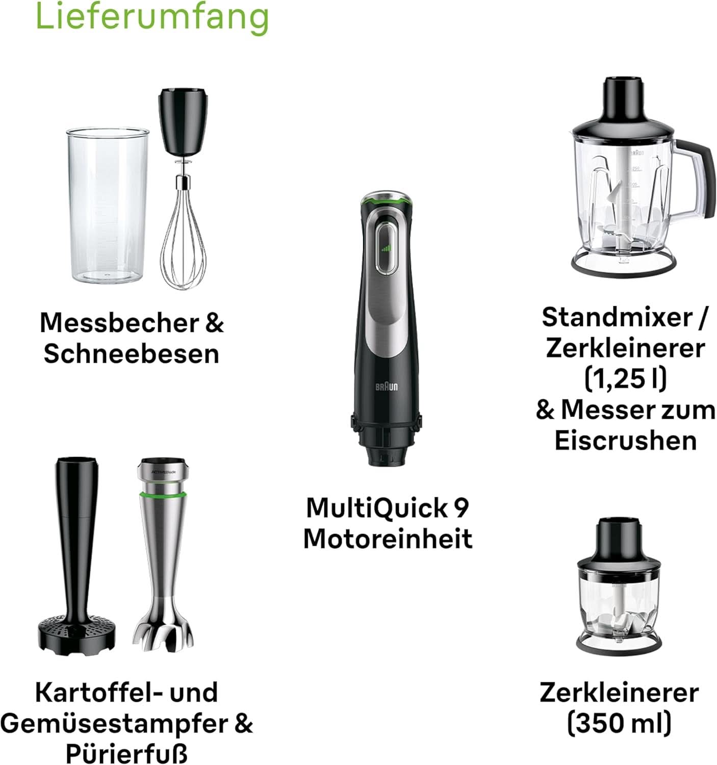 Braun Multiquick 9 MQ 9147X – 5-In-1 Stabmixer Mit Standmixer-Aufsatz, Zerkleinerer, Kartoffel- & Gemüsestampfer & Schneebesen, Stufenlose Geschwindigkeitsenstellung, 1200 W, Schwarz/Edelstahl Kitchen Naty Shop