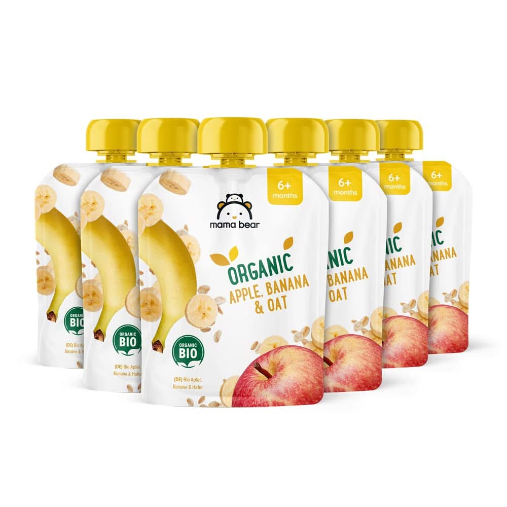 Mama Bear, organic puree different fruits, set 6 x 90 grams Mother and Child Naty Shop 6 x 90 grams Apples, bananas and oatmeal