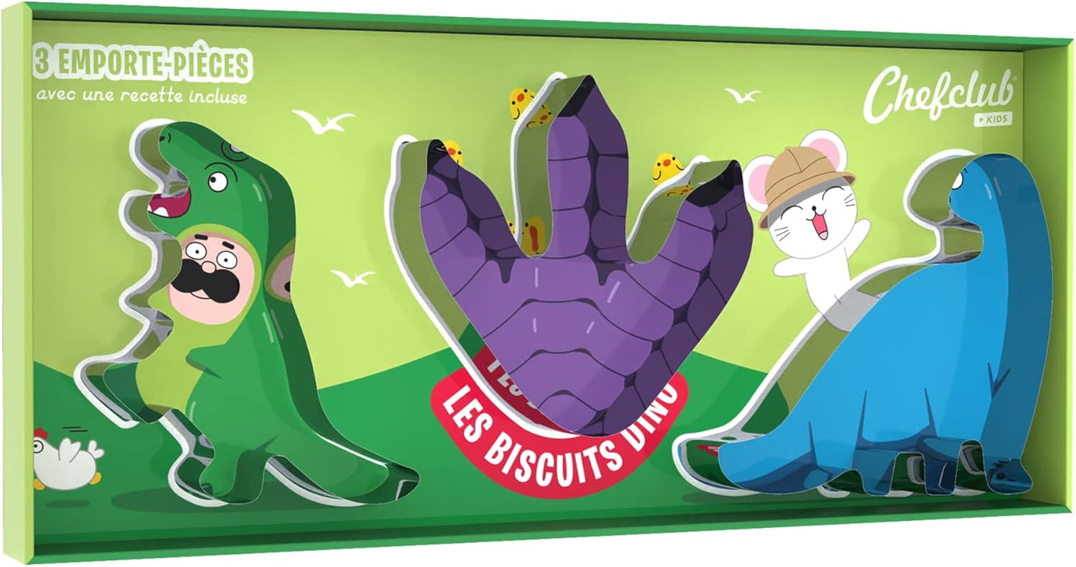 Chefclub Kids - Set de forme de biscuiți cu dinozauri - Bucătărie pentru copii - T-Rex, amprentă și Diplodocus - Rețete + Videoclipuri - Coacere jucăușă pentru familie - Cadou pentru vârste de 4 ani și peste