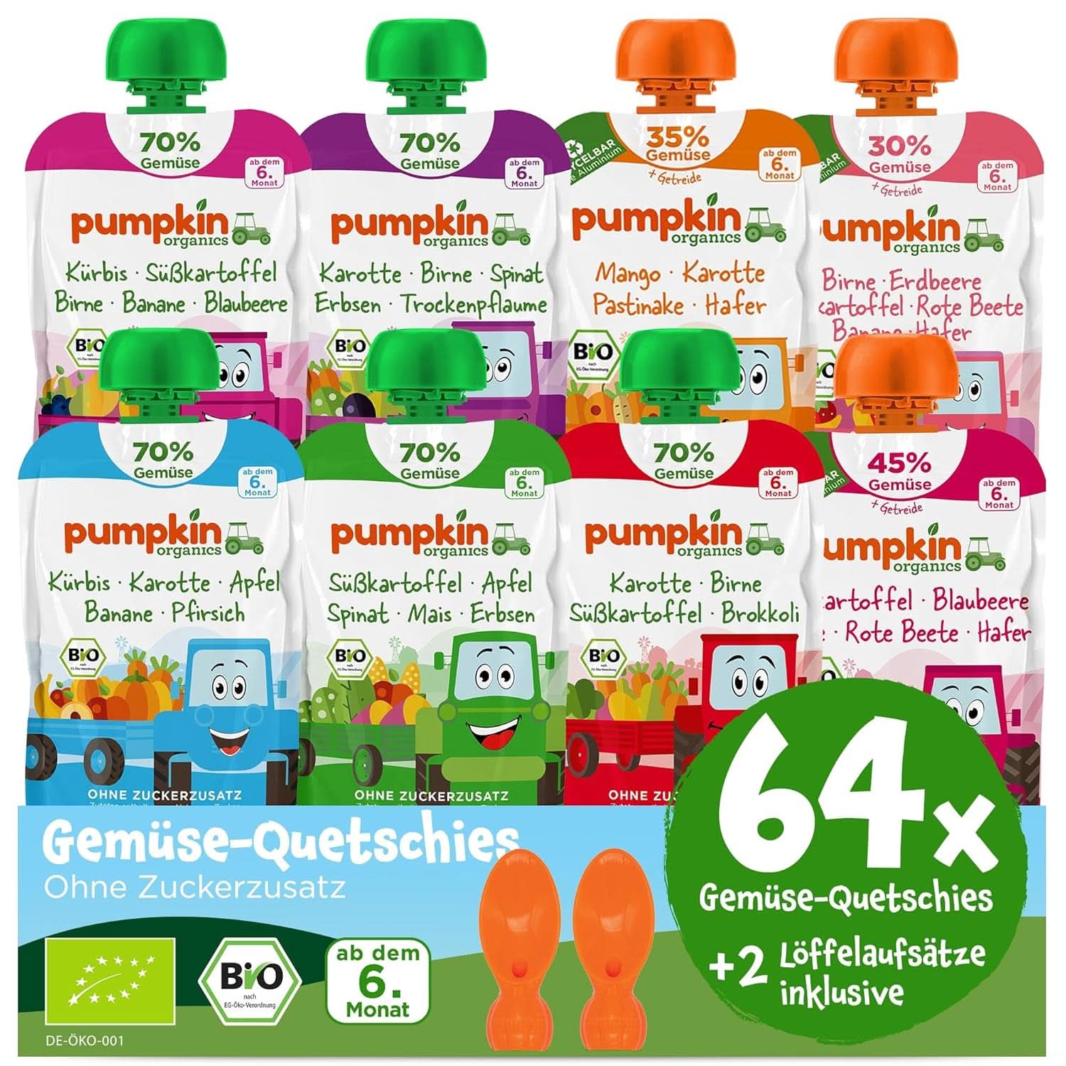 Pumpkin Organics 24Pack, organic vegetable puree, no added sugar, for babies from 6 months, 24 x 100 grams Mother and Child Naty Shop 64 x 100 grams