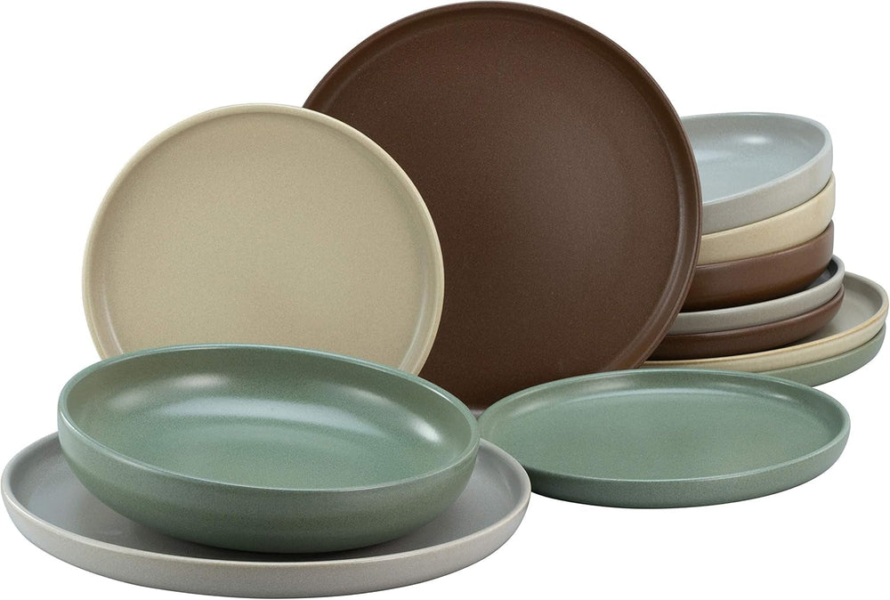 Creatable, 22979, Serie Uno BLACK, 12-Teiliges Geschirrset, Teller Set Aus Steinzeug, Spülmaschinen- Und Mikrowellengeeignet, Made in Portugal Tableware Sets Naty Shop Natural Tafelservice 12 Teilig