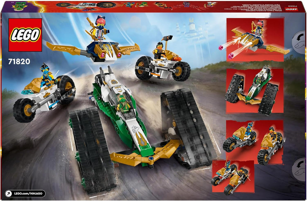 LEGO NINJAGO Ninja Team Combi Caterpillar 4 in 1 Set with Glider, Racing Car and 2 Motorcycles and 6 Minifigures Gift for Boys and Girls Ninja Toy 71820 Building Sets Besuche den LEGO-Store