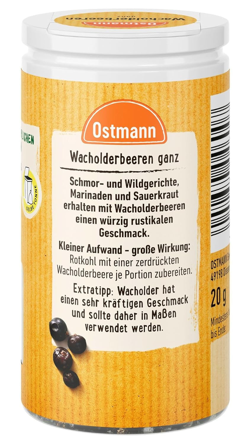Ostmann Gewürze - Wacholderbeeren ganz | Ideal for seasoning sauerbraten and game dishes 20 g in Der Streudose