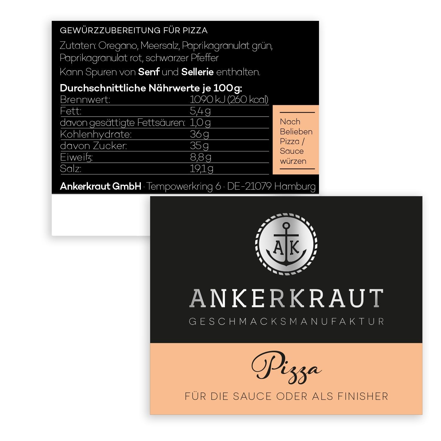 Ankerkraut Pizza, for original Italian taste, like from the Steinofen, also for Pasta, Tomato-Mozzarella and many other dishes, 45 g in cork glass