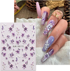 JMEOWIO 3D Nagelsticker Blumen Nail Art Sticker Selbstklebend Nagelaufkleber 5D Stereoskopisch Frühling Sommer Dekoration Nageldesign Zubehör 4 Blatt