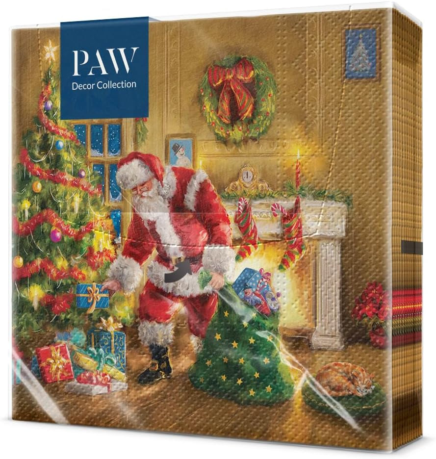 PAW - Șervețele 3 straturi (33 X 33 Cm) I 20 bucăți I Șervețele de hârtie colorate perfecte pentru masa de Crăciun I Șervețele - Crăciun, iarnă, ciulin, lampă I Bullfinch cu lampion