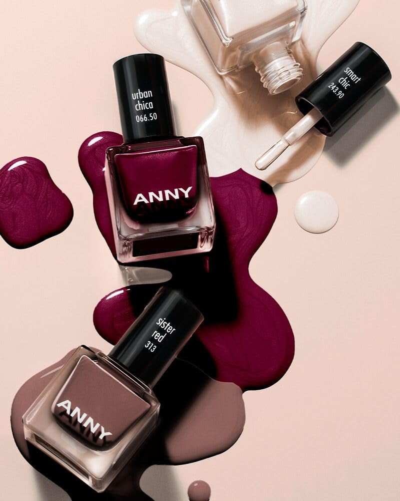 ANNY Nail Polish - High quality, long-lasting, chip-resistant and quick-drying colored nail polish, color: sister red - elegant mocha brown - 15 ml